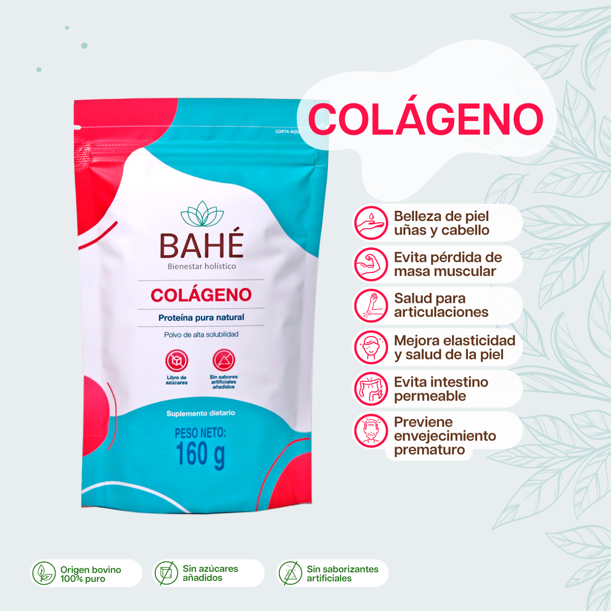 Colágeno puro (Colágeno hidrolizado) | Libre de grasas, azúcares, saborizantes o maltodextrina.